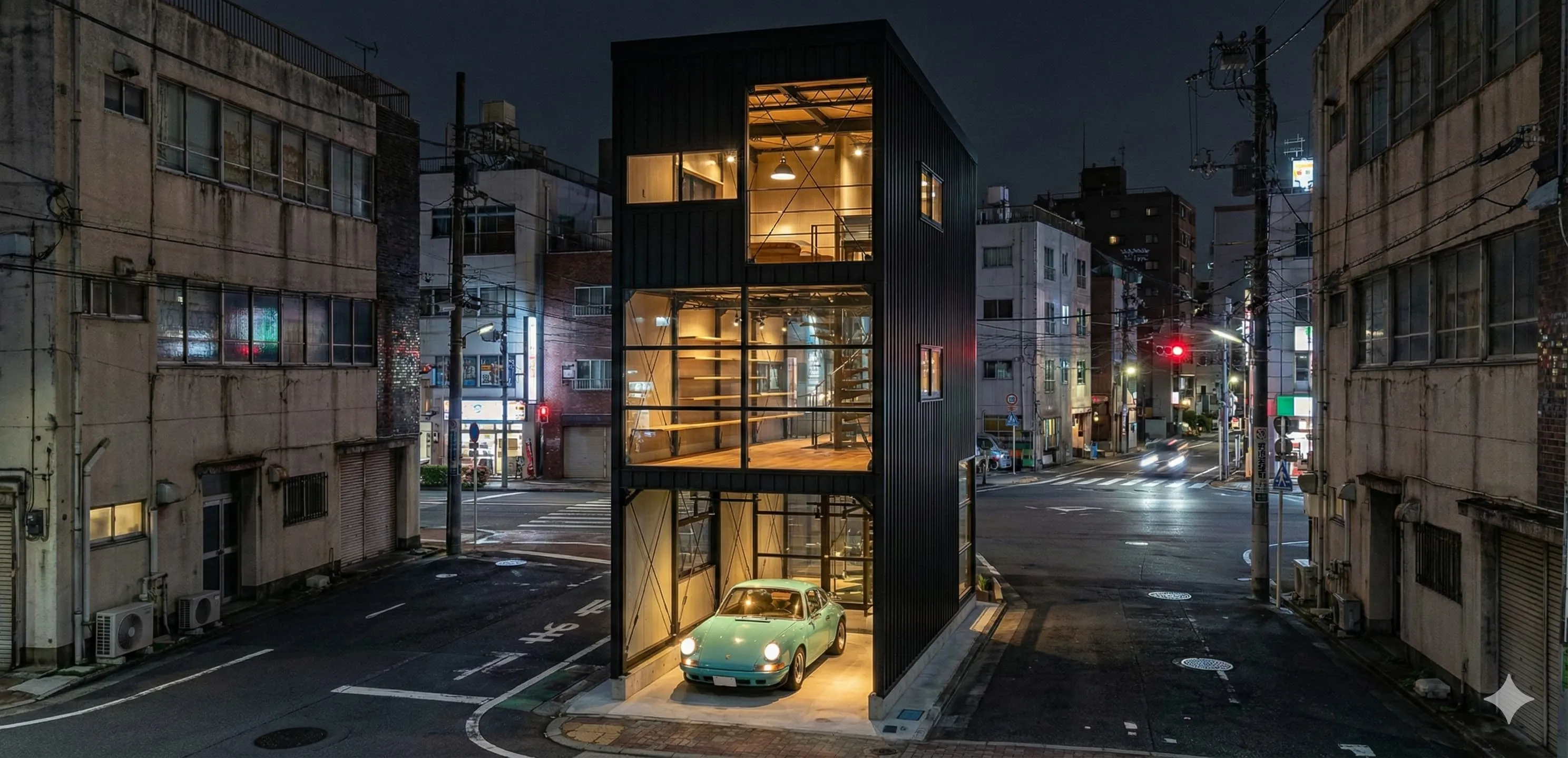 鉄骨造のガレージ